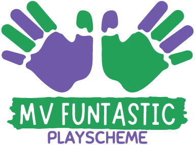 Illustration of two handprints in purple and green with the text "MY FUNTASTIC PLAYSCHEME" below.